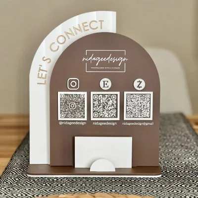 New Arrival Arch Modern Desktop Acrylic QR Code Scan Social Media Logo Sign Stand for Home Office Wedding