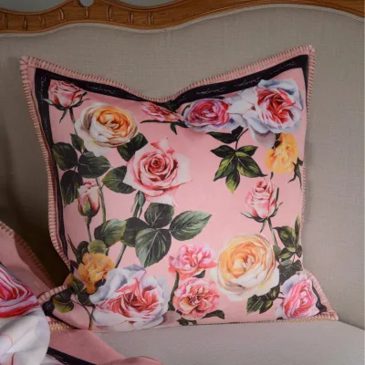Luxury Rose Printed Plush Decorative Pillow