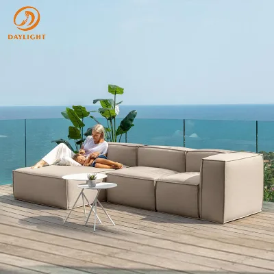 Modular Outdoor Sectional Sofa Set, Modern Full-Cushion Patio Lounge Furniture with Armless Chaise and Minimalist Side Table
