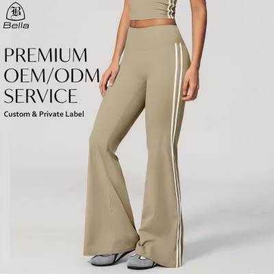 High-end Custom Side Stripe Flared Leggings Vintage Retro Sporty Bell Bottom Yoga Pants High Rise Tummy Control Workout Leggings