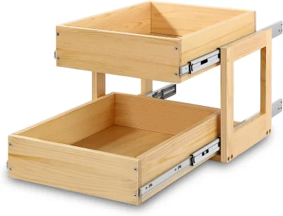 Premium 2-Tier Wood Pull Out Cabinet Organizer, Soft Close Slide Drawer, 14"W X 21"D X 16"H Heavy-Duty Kitchen Shelf Unit