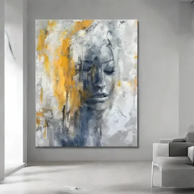 Abstract Colorful Girl Face Painting Handmade Oil Painting on Canvas Hand Painted Figure Wall Art Portrait Painting