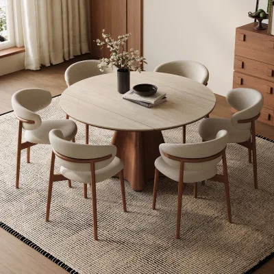 Telescopic Wooden Slate Top Expandable Folding Dining Table for Small Apartments Modern Design Dual-use Dining Room Furniture