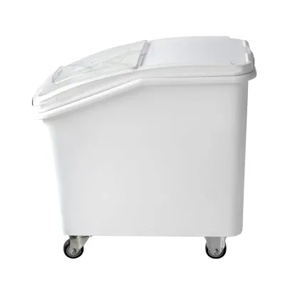 Large Capacity Food-Grade Plastic Floor-Mounted Movable Shelf White Cereal Box Ingredient Bins Rice/Flour Food Storage Container