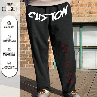 2025 Custom Logo Y2K Men's Sweat Pants Mid Waist Wide Leg Flared Track Trousers Casual Straight Pattern