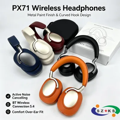 PX71 ANC Over-ear BT Headphones Metal Spray Paint Hook Design ABS Earmuffs Active Noise Cancellation Dual Mode Splash-resistant