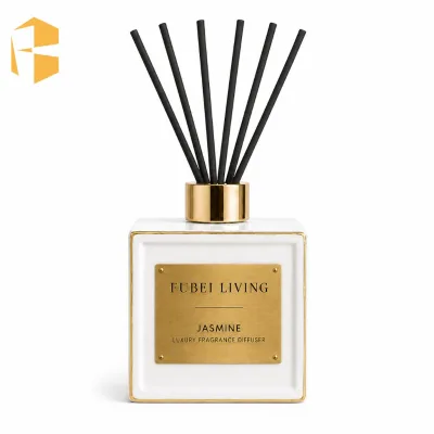 Jasmine Ceramic Reed Diffuser Bottle White Square Aroma Diffusion Home Fragrance Decor