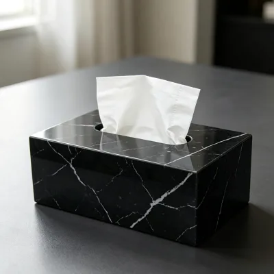 High Quality Black and White Marble Tissue Box Cover with Modern Style Suitable for Family Hotel Dining Tables and Bathrooms