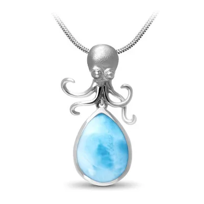 Cute Animals 925 Sterling Silver Fine Pendant Necklace Blue Gems Stone Turtle Natural Arabic Alphabet Rough Larimar Sea Life