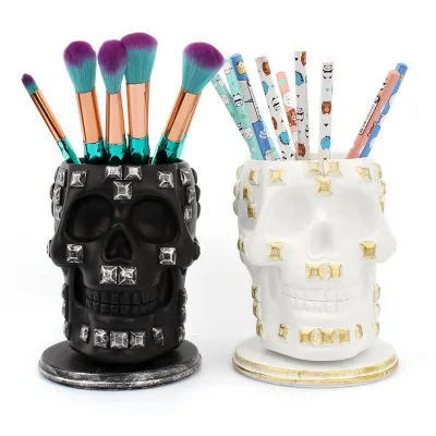 Desktop Flower Pot Large Storage Non-toxic and Odorless Creepy Skulled Stationery Vanity Desk Office Pen Pencil Brush Organizer
