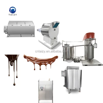 Automatic Melting Grinding Pouring Forming Tempering Line Ball Mill Compound Chocolate Making Machine