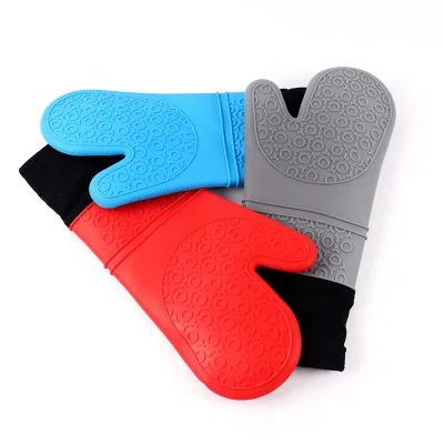 Custom Kitchen Cooking Insulated Oven Gloves Cotton Heat Resistant Non-Slip Silicone Oven Hand Gloves