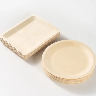 Wholesale Eco-Friendly Bamboo Pulp Plates Disposable Rectangular and round Dinner Plates Natural Wood for Parties