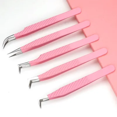 Custom LOGO Private Label Thin Straight Volume False Eyelash Tweezers Strong Hold Fiber Tip Lash Extension Tweezers