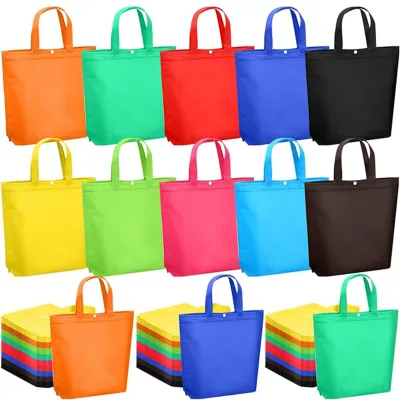 Reusable Grocery Bags Bulk Large Grocery Shopping Tote Bag with Handle Multicolor Portable Non Woven Tote Gift Bag with Button