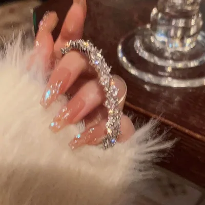 Fashion Korean Sweet Women Girls Sparkling Shinny Silver Colored Crystal Open Cuff Bangle Rhinestone Bangle Bracelet Jewelry