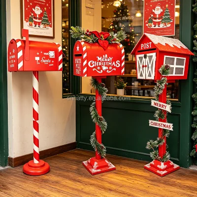 Creative Wooden Mailbox Christmas Decorations for Hotel Bar Shop Front Desk & Street Lamp Great Figurine Toy for Holiday Season