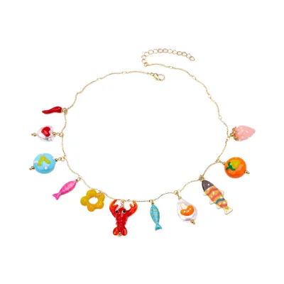 Fun Y2K Summer Women's Glass Jewelry Charms Heart-Shaped Crawfish Lobster Chilli Strawberry Funky Chains Vocational Style