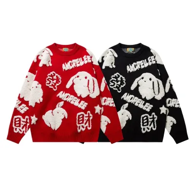 Charm Cartoon Print Sweater High Quality Distressed Knitted Sweater Women Women's Clothing