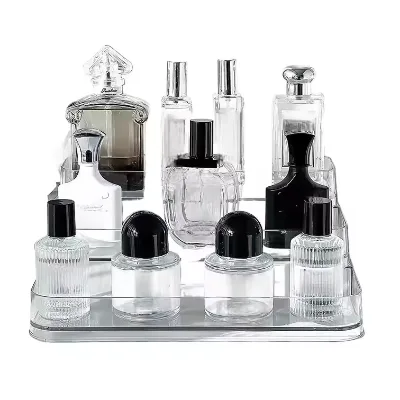 Clear Acrylic Tiered Desktop Storage Stand Modern Transparent Perfume Organizer Storage Box