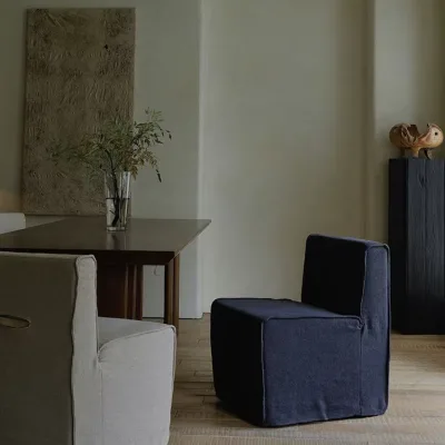 Sofa Chair with Wheels, Movable, Wabi-sabi Style, Linen Fabric Padded Dining Chair, Living Room Chair, Removable and Washable