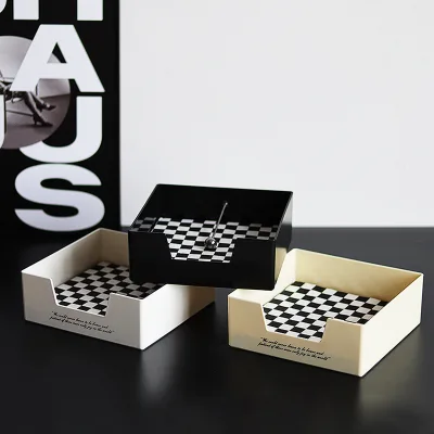 Modern Square Tray Living Room Study Bedroom Tissue Box Desktop Storage Box ABS & Stainless Steel Black and White