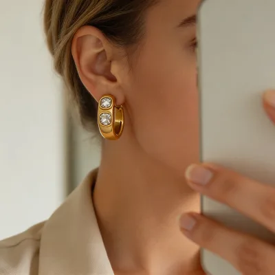 Wholesale Women's Zircon Ring & Rhinestone Earrings Tarnish Resistant Stainless Steel Jewelry Set Bijoux En Acier Inoxydable
