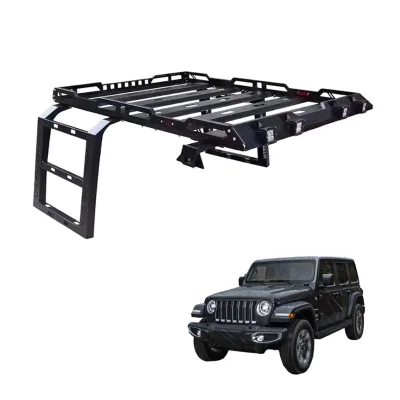 2/4 Door Aluminum Steel Roof Rack with LED Light Luggage Rack Climbing Ladder Cargo Basket for Toyota Wrangler JK JL JT BJ40