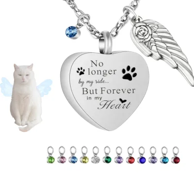 Heart Shape Urn Necklace for Pet Ashes Memorial Birthstone Dog Cat Cremation Jewelry