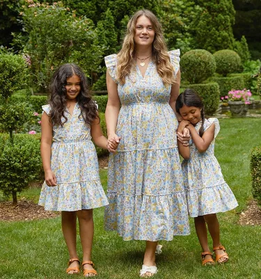 2022 Summer Fashion Floral Print Ruffled Sleeveless Maxi Dress Mommy and Me Outfits Wholesale Dress