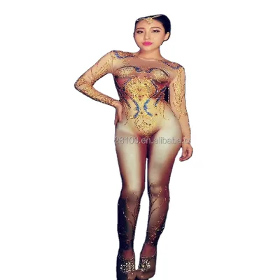 Tight Stage Costume Catwalk Host bar Nightclub Sexy Sensual Diamond Jumpsuit Costume