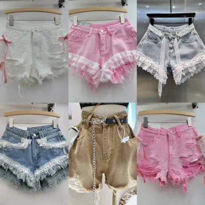 Wholesale Denim Wide Leg Cute Shorts for Women in Summer, High Waisted Lace Lace and Lace Pants Look Slim, Long, Loose and Sweet
