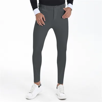 New Style Wholesale Grey Male Horse Riding Leggings Knee Silicone Breathable Durability Sports Breeches with Zipper and Button