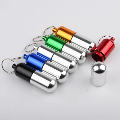 25*85MM Outdoor Waterproof Aluminum Pill Box Mini Small Medicine Bottle Holder with Keychain Durable and Portable