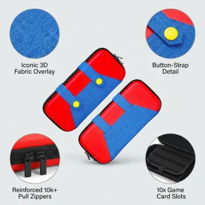 Iconic Retro Plumber Style Switch 2 Storage Case for Nintendo , Shockproof Travel Bag with 10 Game Card Slots Carrying Bag