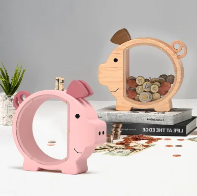 Cute Little Piggy Bank Practical and Safe Made of Beautiful Wood with Acrylic Panel Perfect Personalized Gift for Children