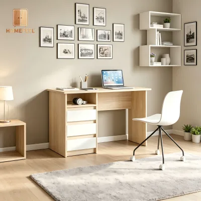 Quick Assembly 74cm H 110cm W 3 Reversible Drawers Anti-Slip Oslo Series Computer Desk for Kids Teen Bedroom Home Office