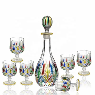 N13 Attractive Murano Colorful Glass Decanter Set Glass Whiskey Bottle and Goblet Set