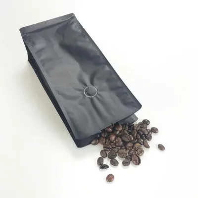 250g 500g 1kg Aluminum Foil Coffee Bean Customized Design Black Printing Flat Bottom Food Packaging Plastic Doypack Bag