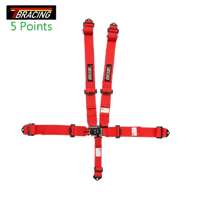 5 Point Red Polyester Racing Harness Safety Lock SFI 16.1 Certified 3 Inch Car Belt Seat