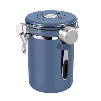 Coffee Container Stainless Steel Blue Color Painting ContainerEscape Co2 Valve Airtight Coffee Canister with Coffee Scoop