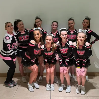 Factory Custom Hot Pink and Black Party Dress for Women Sublimation Cheerleader Uniform With Sparkling Rhinestone Tank Tops