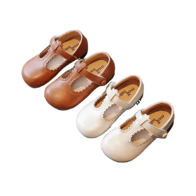 Spring Children's Solid Color Cute Pu Soft Sole Boat Shoes Unisex Baby Casual Shoes with Buckle Strap Breathable Anti-Slip