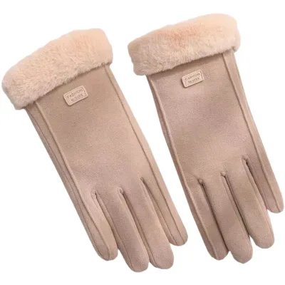 Winter Windproof Warm Suede Wrist Mittens Gloves Double Thick Velvet Plush Touch Screen Gloves Women