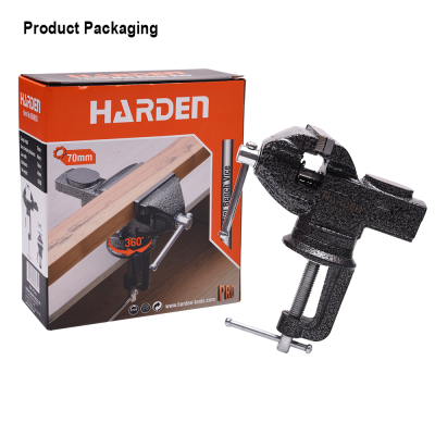 HARDEN 70mm Mini Bench Vice Heavy Duty Cast Iron Table Vise With Free Rotate Round Mounting Base Universal Vise