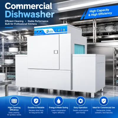 Energy Saving Environmental Protection Large Enterprise Stainless Steel Dishwasher Tunnel Model with 500 Plates/Hour Capacity