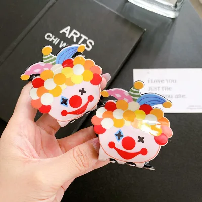 HONEY Classic Joker Hair Claw, Acrylic Printed Clown Back Head Half Hair Cartoon Clip Cute Disc Headwear Hair Claw