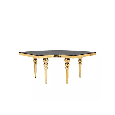 Luxury Black Serpentine Table S Shape Banquet Hall Wedding Gold Stainless Steel Dining Table Outdoor Living Room