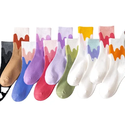 OEM Jacquard Colorful Ladies Fancy Tube Socks Lovely Happy Custom Cotton Women Crew Socks