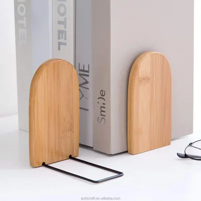 Natural Bamboo Bookend Large Capacity Office Book Ends Anti Slip Book Stand Holder Bookshelf Ends for Home Office Library School